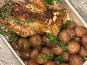 cooked chicken with potatoes